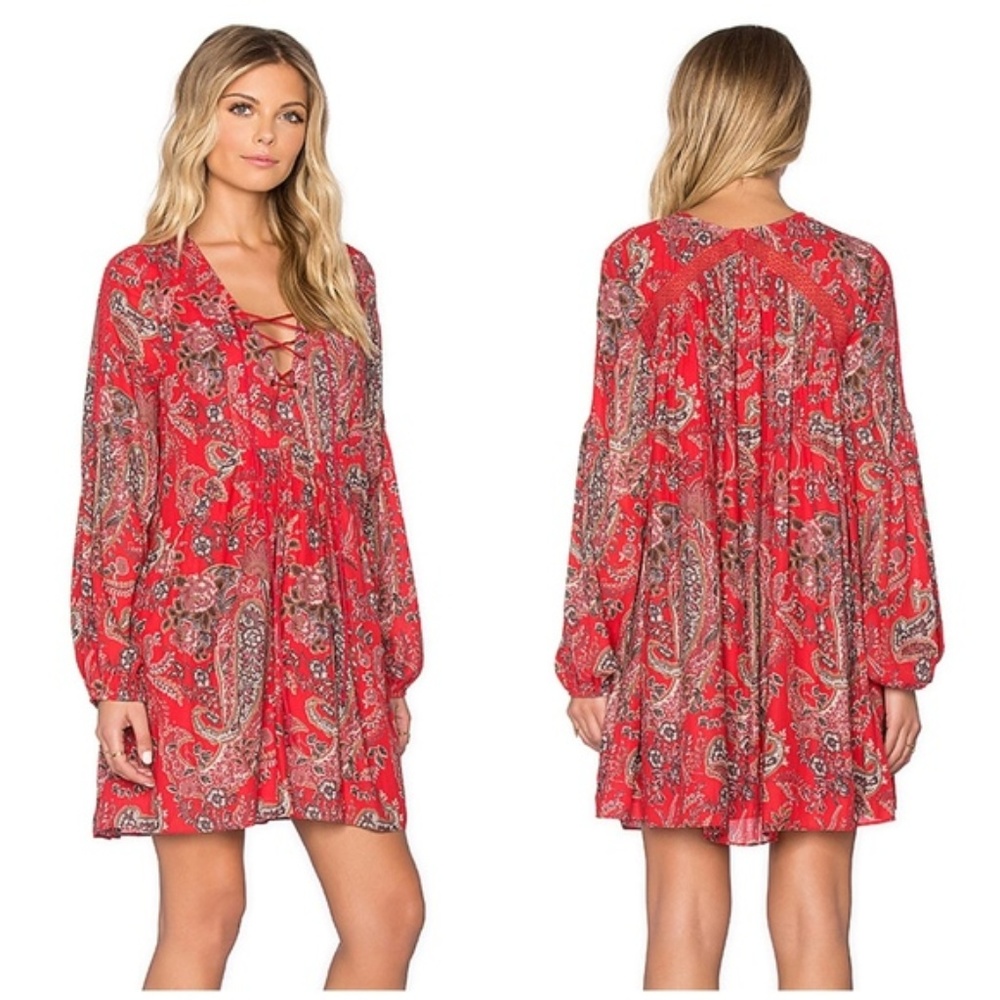 Free People Rain or Shine Red Boho Dress XS - Picture 2 of 8